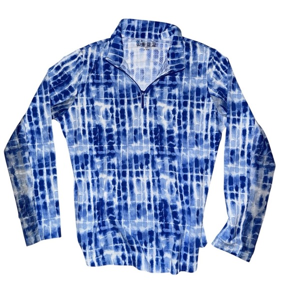 IBKUL Top Womens L Blue 1/4 Zip Pullover Shirt Mesh Sleeve Golf Tennis Active - Picture 1 of 6